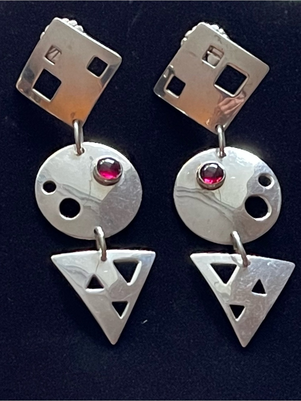 Vintage 90’s Artisan Crafted/Signed Sterling Silver Geo Drop Earrings - M. Ellis